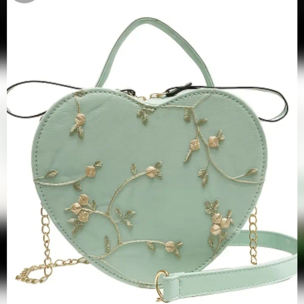 Mint Green Heart-Shaped Embroidered Crossbody